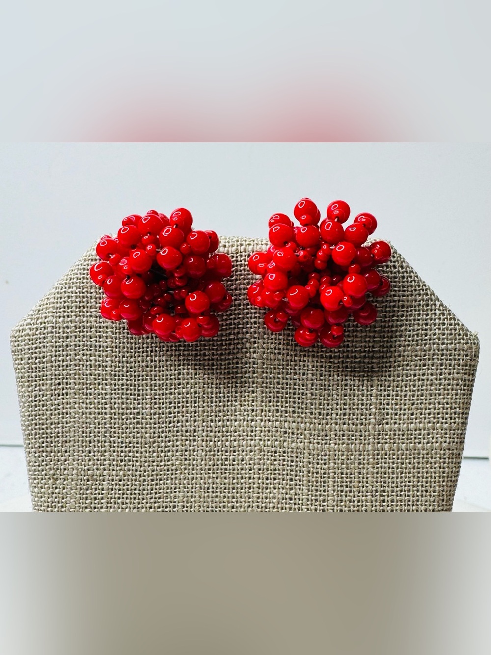 Czech Red Cluster Bead Screw Back Earrings